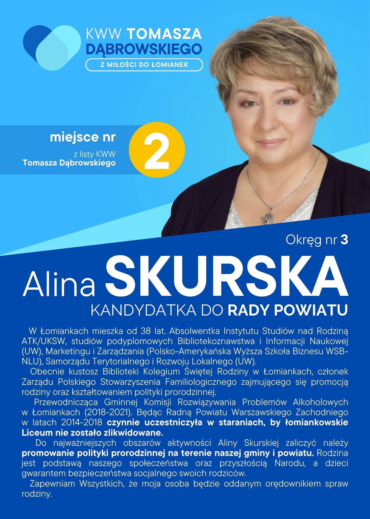 Alina Skurska ulotka wyborcza, wyborzy samorządowe 2024 Łomianki