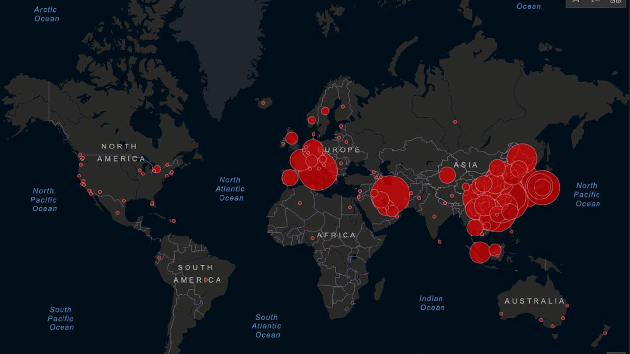 Mapa ognisk koronawirusa na świecie. Dane z 02.03.2020