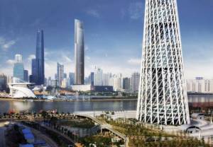 projekt wieżowca CTF Guangzhou (w środku)