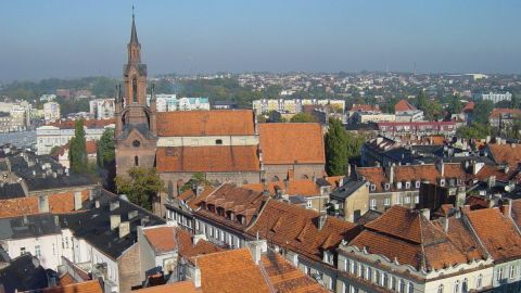Kalisz, panorama miasta z wieży ratuszowej na Katedrę św. Mikołaja